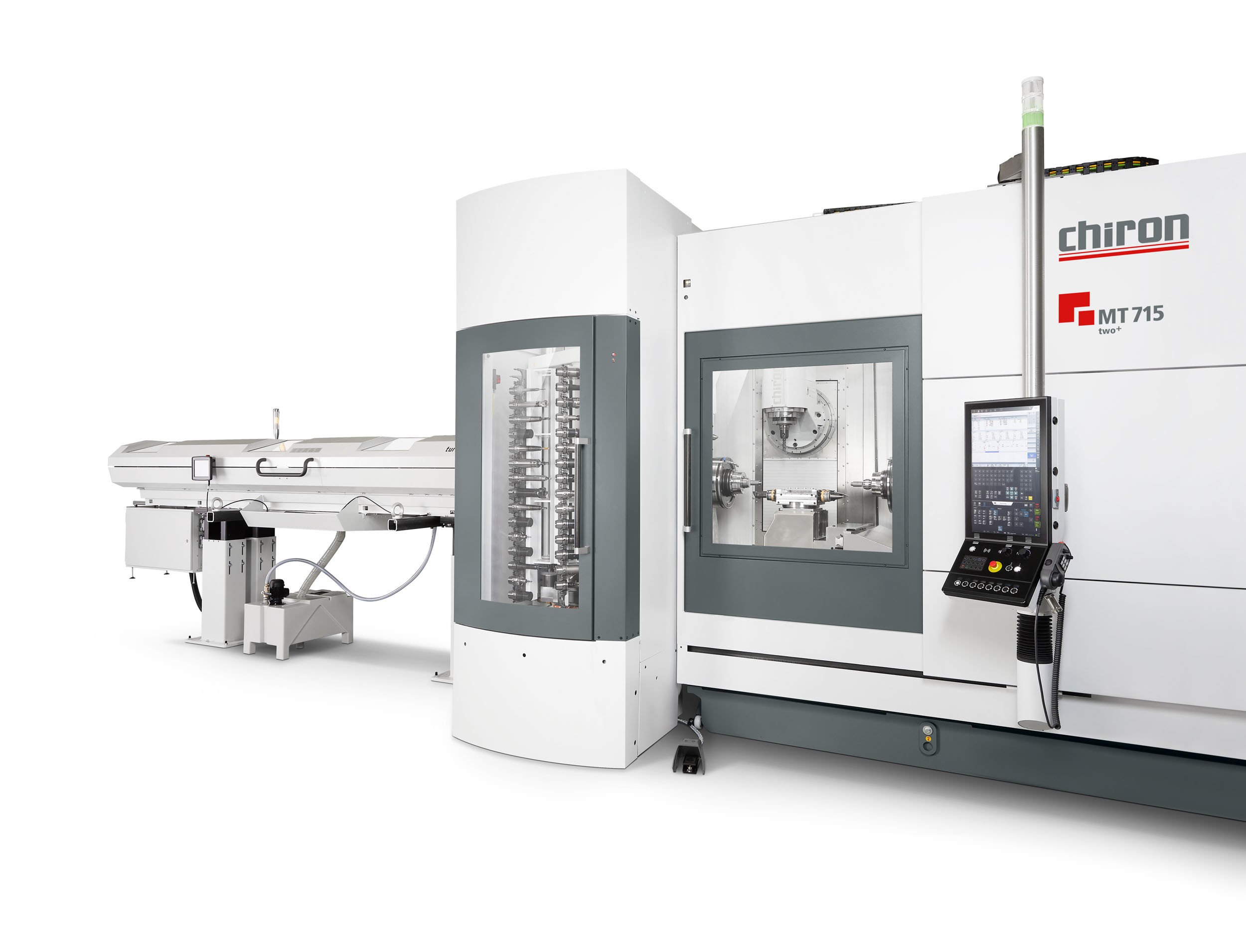 Complete machining of six sides with a high degree of autonomy using the MT 715 two+ with integrated workpiece automation.