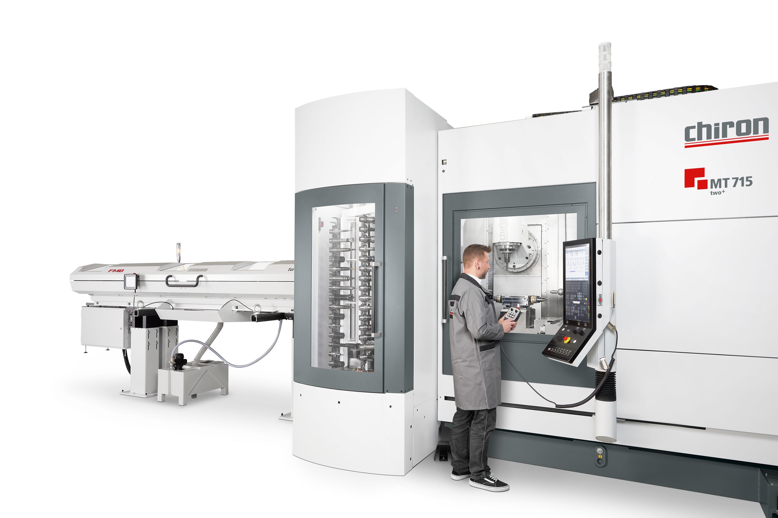 The new MT 715 two+ with integrated workpiece handling for multifunctional complete machining from the bar, with high autonomy.
