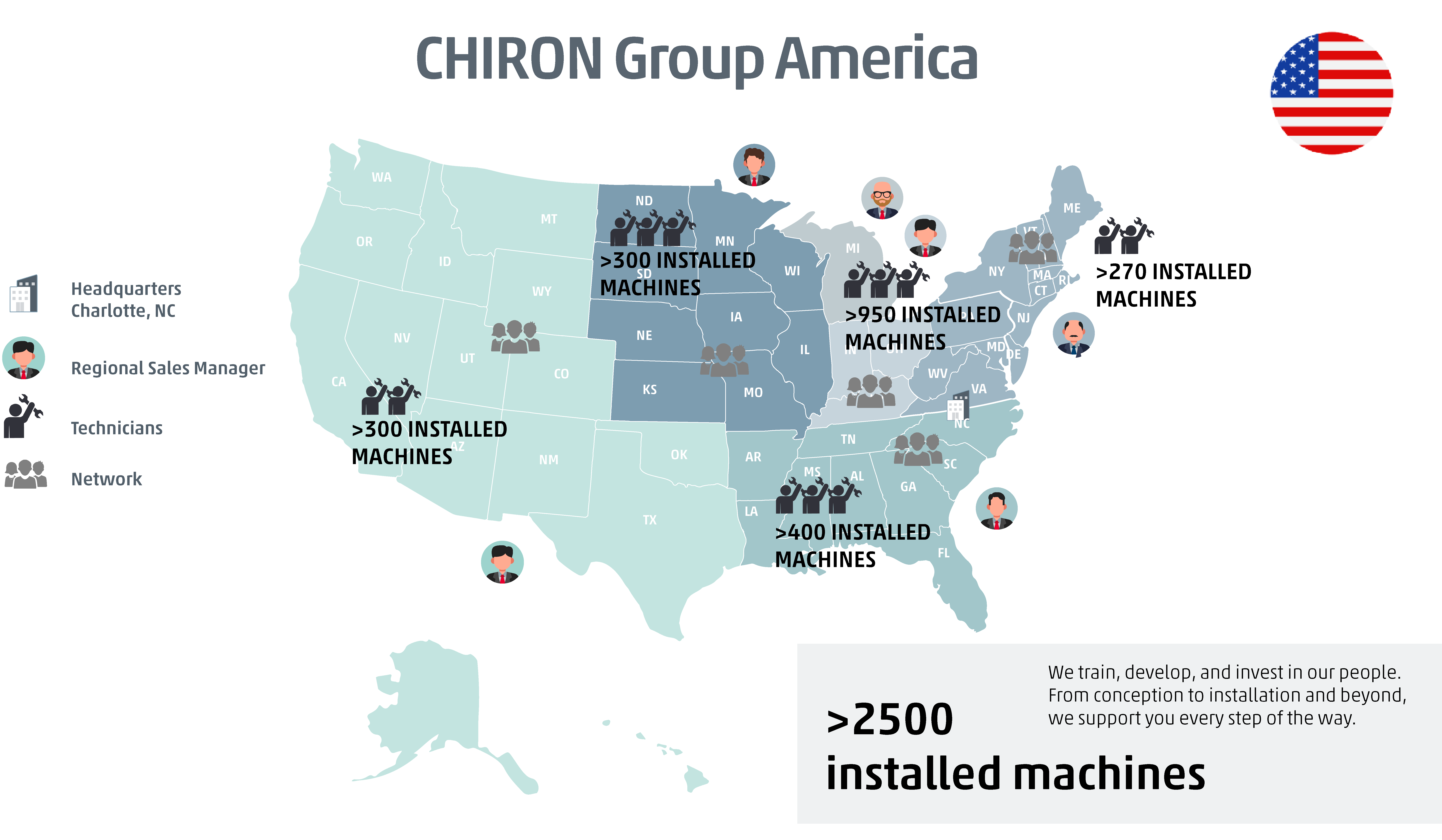 locations–chiron-group-america–installed machines–charlotte–regional-coverage–customer-support